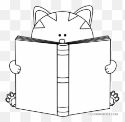 Black And White Cat Coloring Pages Cat Reading Printable - Cat Reading Black And White Emoji,Pusheen Cats Emotions