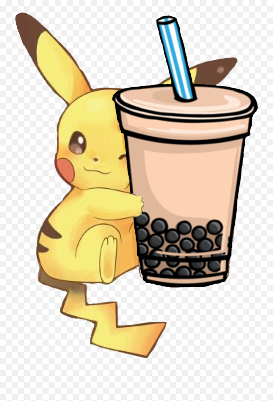 Pikachu Boba Sticker Handmade Pokemon Boba Milk Tea Sticker - Boba Sticker Emoji,Bun In The Oven Emoticon