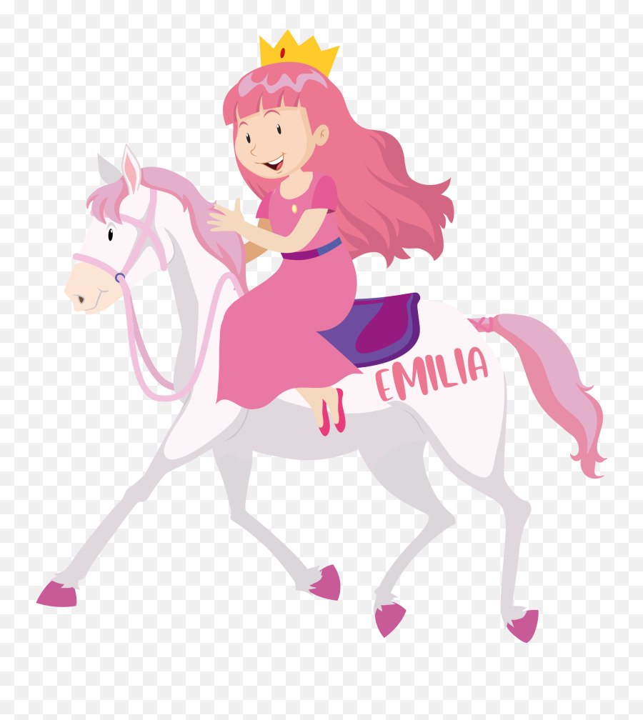 Pink Princess Riding A White Horse Illustration Wall Art Emoji,Emoji Riding A Horse