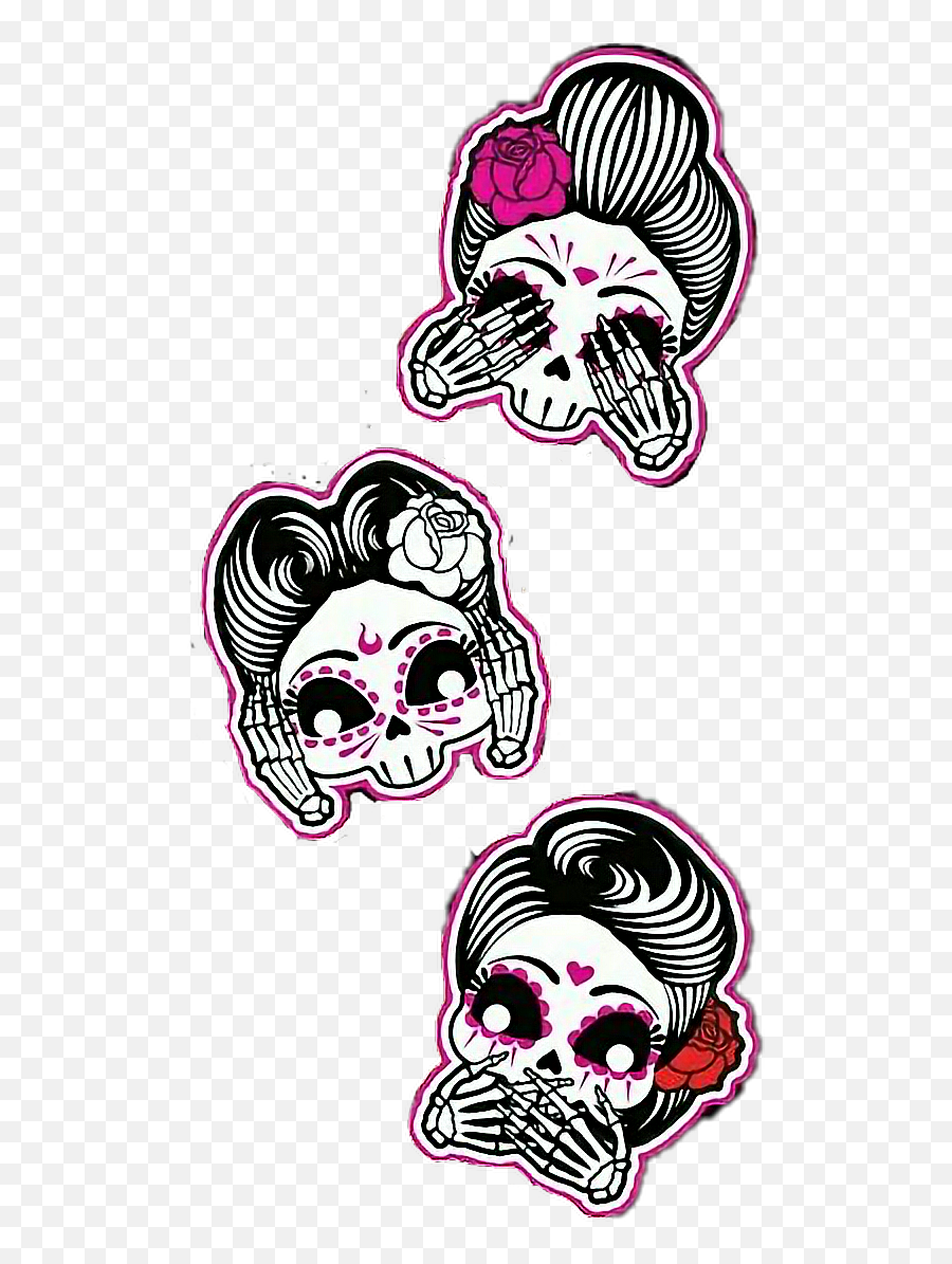 Skulls Seenoevil Sticker By Bobbie St Andre - See No Evil Hear No Evil Speak No Evil Sugar Skulls Emoji,Hear No Evil Emoji