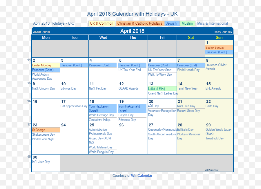 April 2018 Calendar With Holidays - December 2020 Calendar Events Emoji,Administrative Professionals Day Emojis