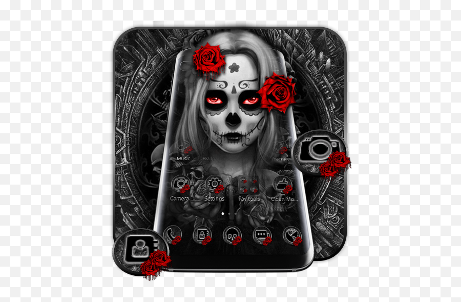 Black Red Rose Lady Skull Theme For Android - Download Creepy Emoji,Lady And Pig Emoji