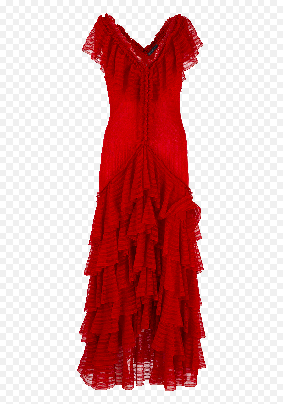 Alexander Mcqueen Ruffle - Trimmed Lace Gown In Red Modesens Sleeveless Emoji,Girls Emoji Sneakers