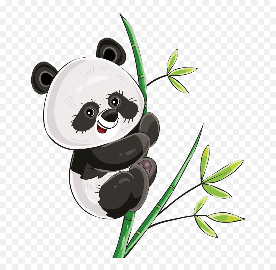 Climbing Panda Illustration Wall Art Decal - Ramas Nordico Dibujo Emoji,Emoji Themed Bedroom