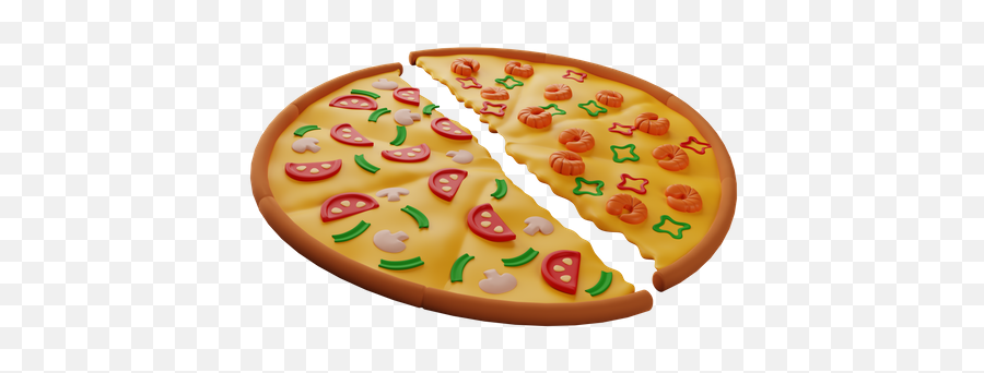 Premium Pizza Of Two Halves With Different Tastes With Emoji,Shrimp In Shrimp Emoji