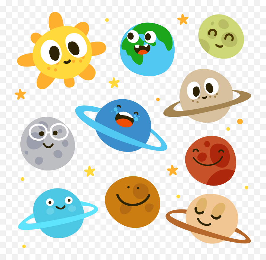 Kids Fun Planets Wall Decals - Cute Planets Cartoon Png Emoji,Emoji Wall Stickers