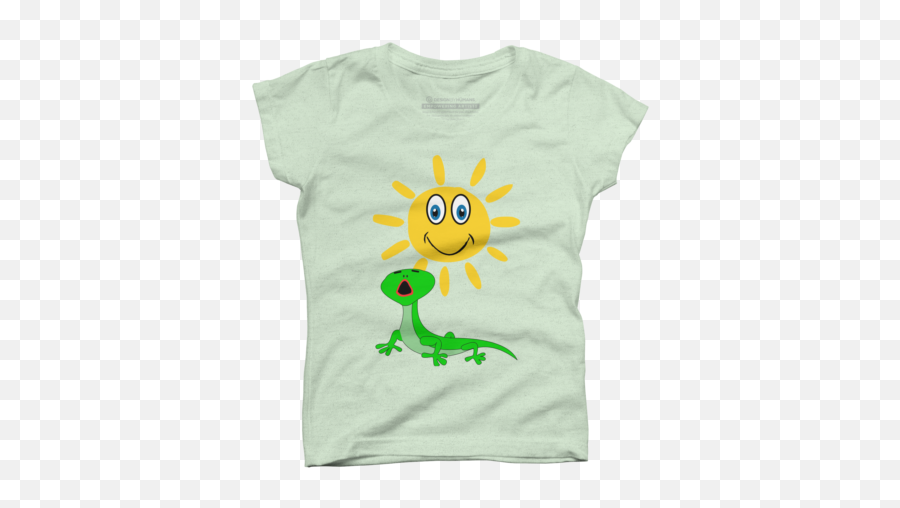 New Green Lizard Girlu0027s T - Shirts Design By Humans Short Sleeve Emoji,Steam Salty Emoticon