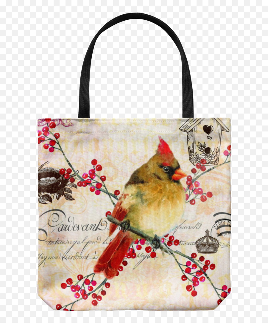Vintage Style Bird Tote Bags - Tote Bag Emoji,Cardinal Bird Facebook Emoticon