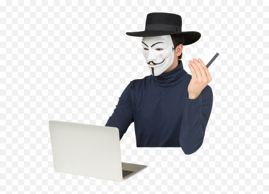 Hacker Wearing Vendetta Mask Sitting At The Laptop And Emoji,Emoji Costume Computer Error