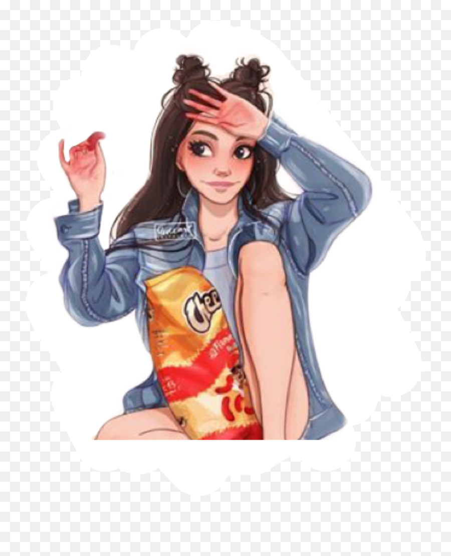 Girl Chips Sticker - Instagram Cute Drawing Of Girl Emoji,Ebony Emoji