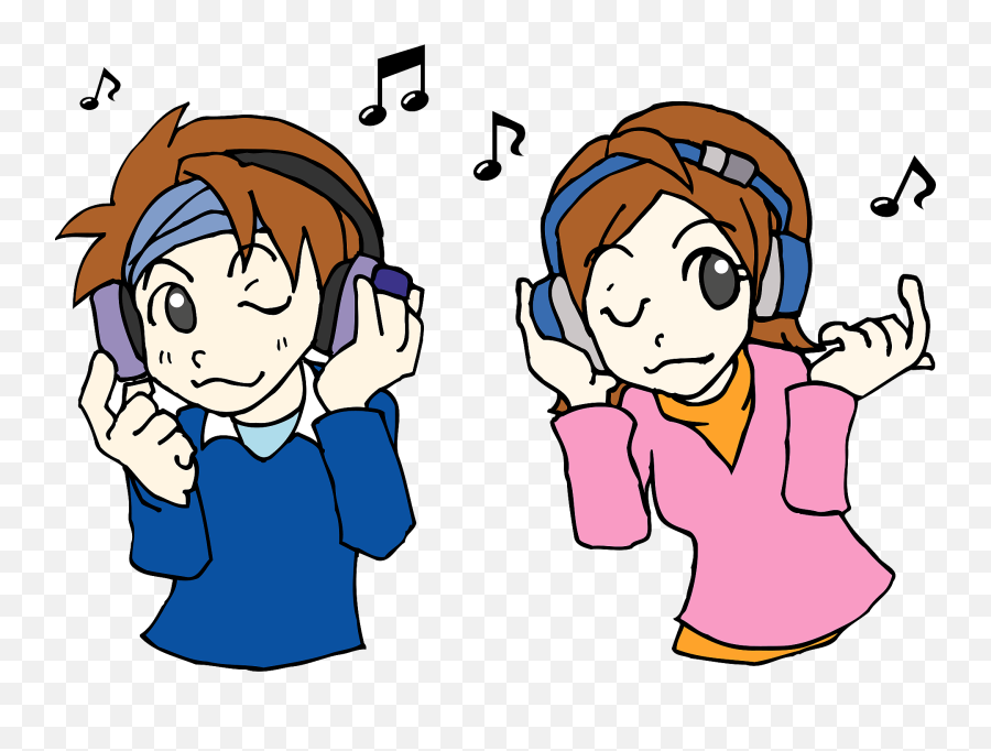 Couple Is Listening To Music With Headphones Clipart Free Emoji,Note Emoji Music Dance