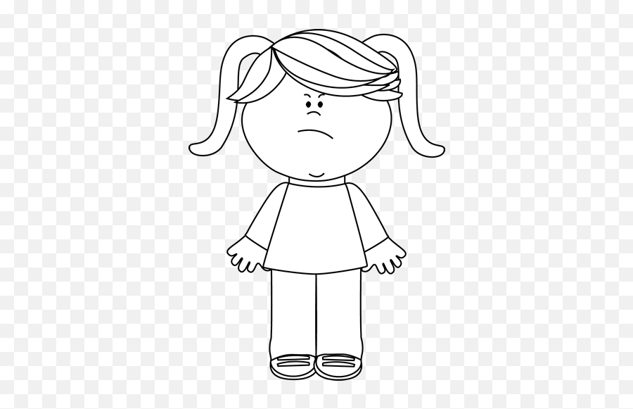 White Angry Little Girl Clip Art - Sad Little Girl Outline Emoji,Emotions Clipart Black And White