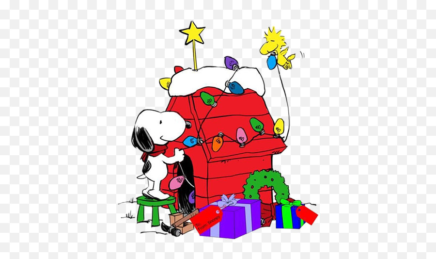 Snoopy Decorating His Dog House T - Clip Art Transparent Background Snoopy Christmas Emoji,Alien Emoji T Shirt Designs