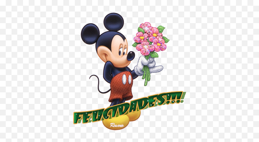 Gifs Animados De Felicidades - Mickey Mouse With Flowers Emoji,Emojis De Felicidades