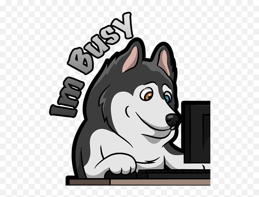Huskymoji - Cartoon Husky On A Computer Emoji,Husky Emoji
