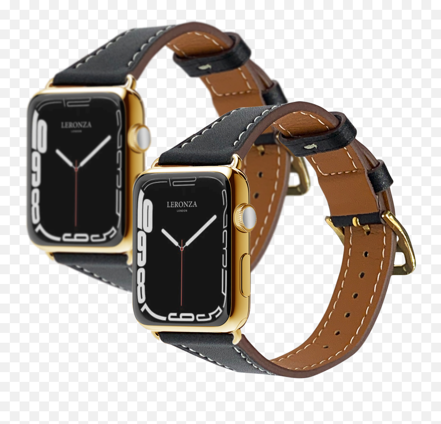 Luxury Apple Watch Series 7 With Black Leather Strap - Leronza Emoji,Dazzled Heart Face Emojis