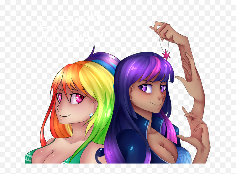877472 - Artistyanshiki Cleavage Female Human Humanized Rainbow Dash X Nami Emoji,Human Emotion Robins