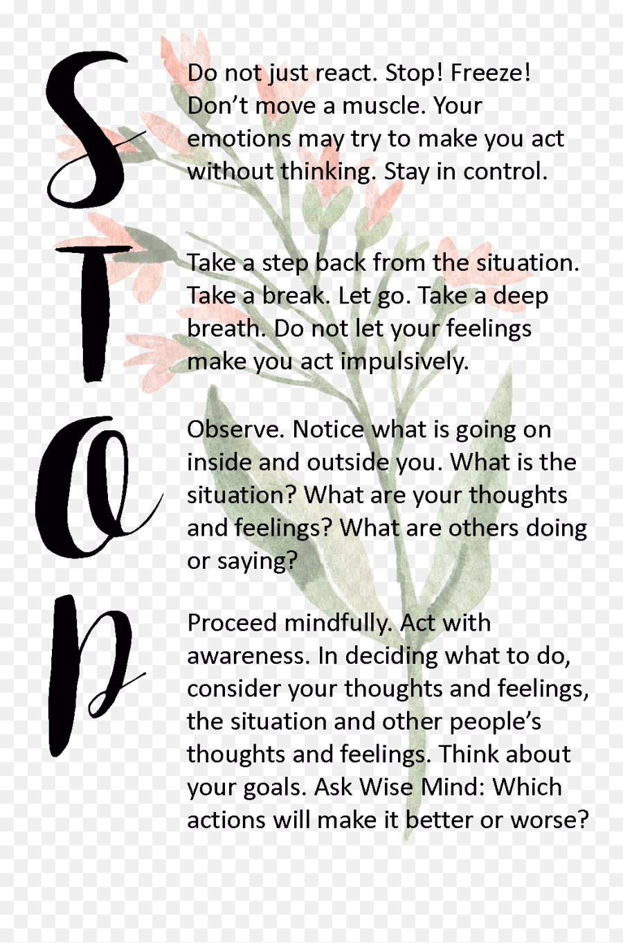 Stop Skill Dbt Dialectical Behavior Therapy Dbt Skills - Dbt Stop Skill Worksheet Emoji,Control Your Emotions