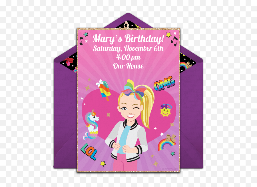 Free Jojo Siwa Emoticon Love Online Invitation - Punchbowlcom Jojo Siwa Invitation Free Emoji,:s Emoticon