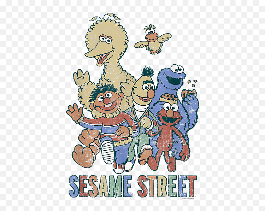 Sesame Street Colorful Group T - Shirt For Sale By Frank Nguyen Vintage Sesame Street Clipart Emoji,Oscar The Grouch Emoticon
