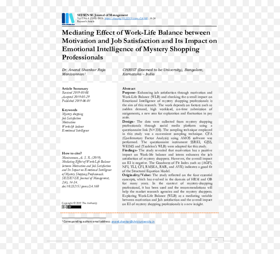 Pdf Mediating Effect Of Work - Life Balance Between Document Emoji,Motivation And Emotion Chart