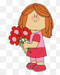 Free Girl Flowers Cliparts Download Free Girl Flowers - Girl Holding Flowers Clipart Emoji,Holding Flower Emoji