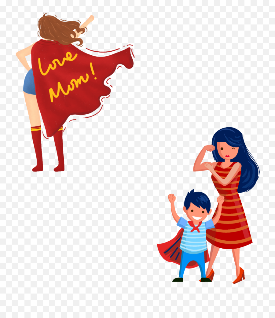 Happymothersday Mom Sticker - Strong Mom Cartoon Emoji,Superhero Cape Emoji
