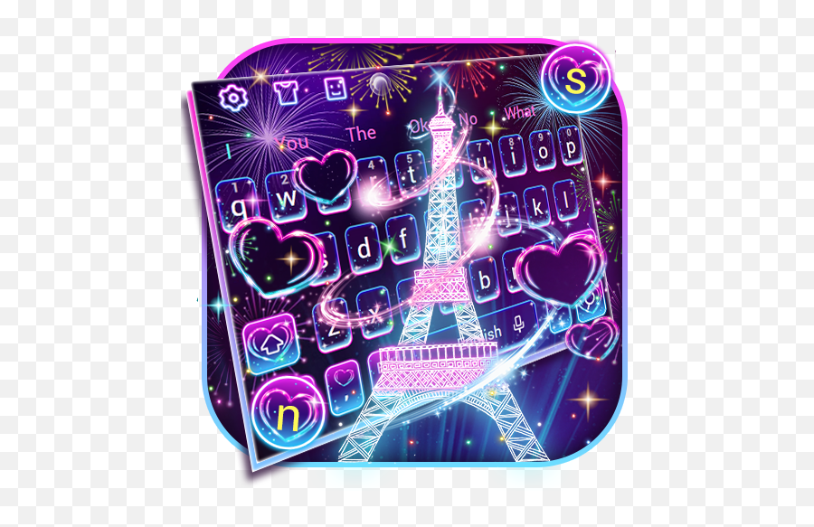 Neon Paris Eiffel Tower Keyboard - Girly Emoji,Paris Emoji Keyboard