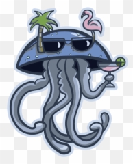 Drinking Jellyfish - Cartoon Transparent Cartoon Jingfm Octopus Emoji,Axolotl Emoji