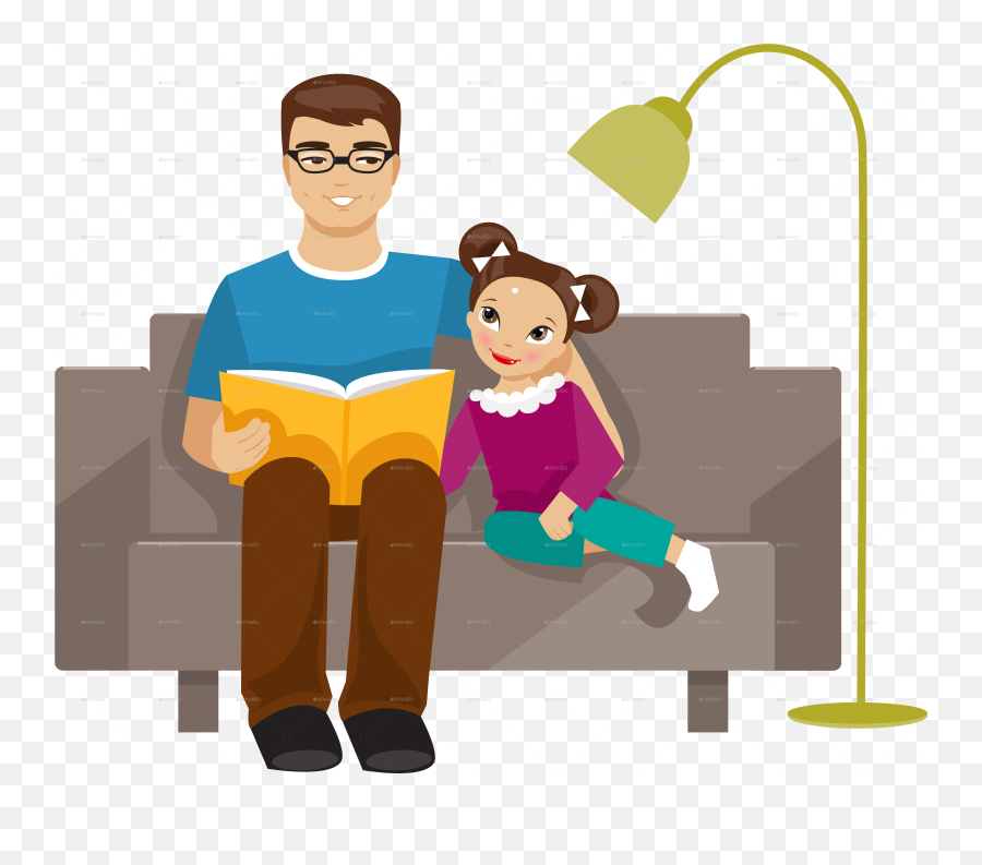 Father Reading A Book To His Daughter - Father And Daughter Clipart Emoji,Cartoon Dad Showing Different Emotion