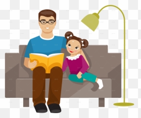 Father Reading A Book To His Daughter - Father And Daughter Clipart Emoji,Cartoon Dad Showing Different Emotion