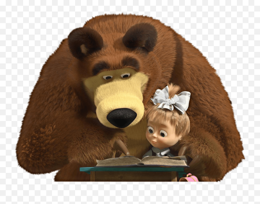 Bear Reading To Masha Pnglib U2013 Free Png Library Emoji,Emoji Leeyendo