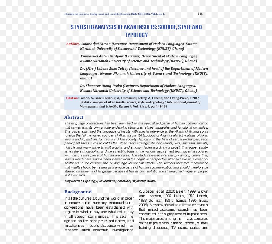 Stylistic Analysis Of Akan Insults - Document Emoji,Emotion For Woman Acts Insulted For Being Called Rude When She Was Rude