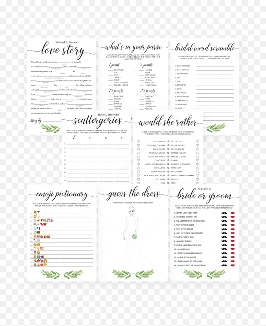 Greenery Baby Shower Keepsakes For Mom - Horizontal Emoji,Bridal Emoji Pictionary