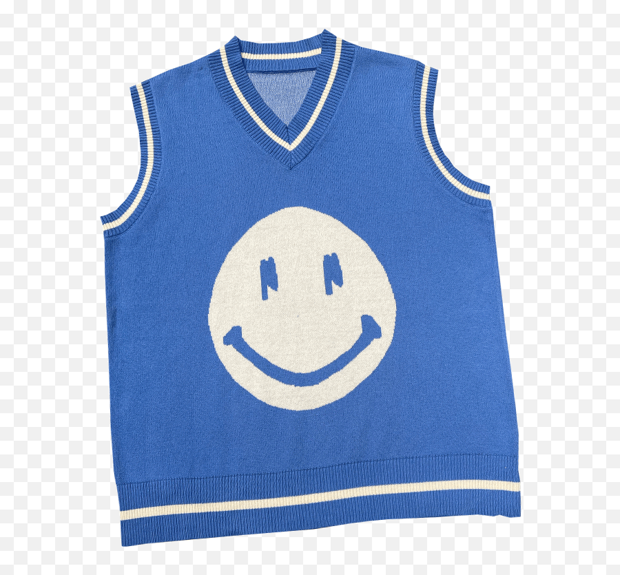 Blue Smiley Hand Knit Vest - Sleeveless Emoji,Animated Cold Emoticons