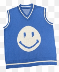 Blue Smiley Hand Knit Vest - Sleeveless Emoji,Animated Cold Emoticons