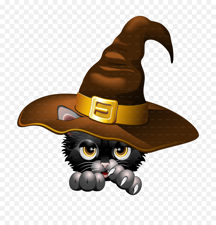 Black Kitten Cartoon With Witch Hat Emoji,Witch Hat Facebook Emoticons