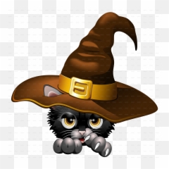 Black Kitten Cartoon With Witch Hat Emoji,Witch Hat Facebook Emoticons