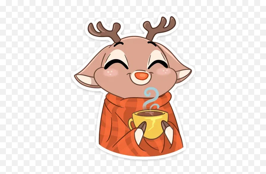 Happy Cat And Reindeer Sticker Pack - Stickers Cloud Emoji,Images Of Emojis Drinking Coffee