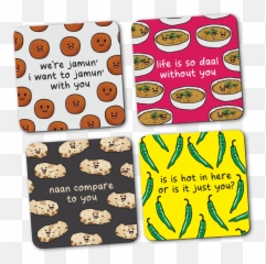 Set Of 4 Food Pun Coasters - The Playful Indian Emoji,Emoji For Bad Pun