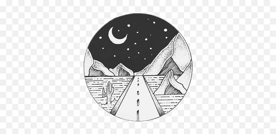 Estampa Sticker - Mountain Circle Landscape Drawing Emoji,Emoji Crescent Moon July 17