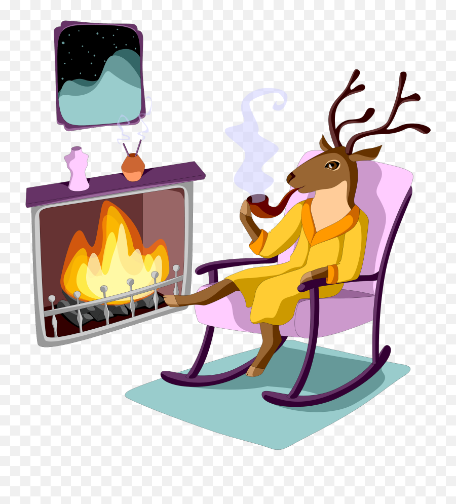 Deer Resting - Deer Relaxing Cartoon Emoji,Fireplace Emoji