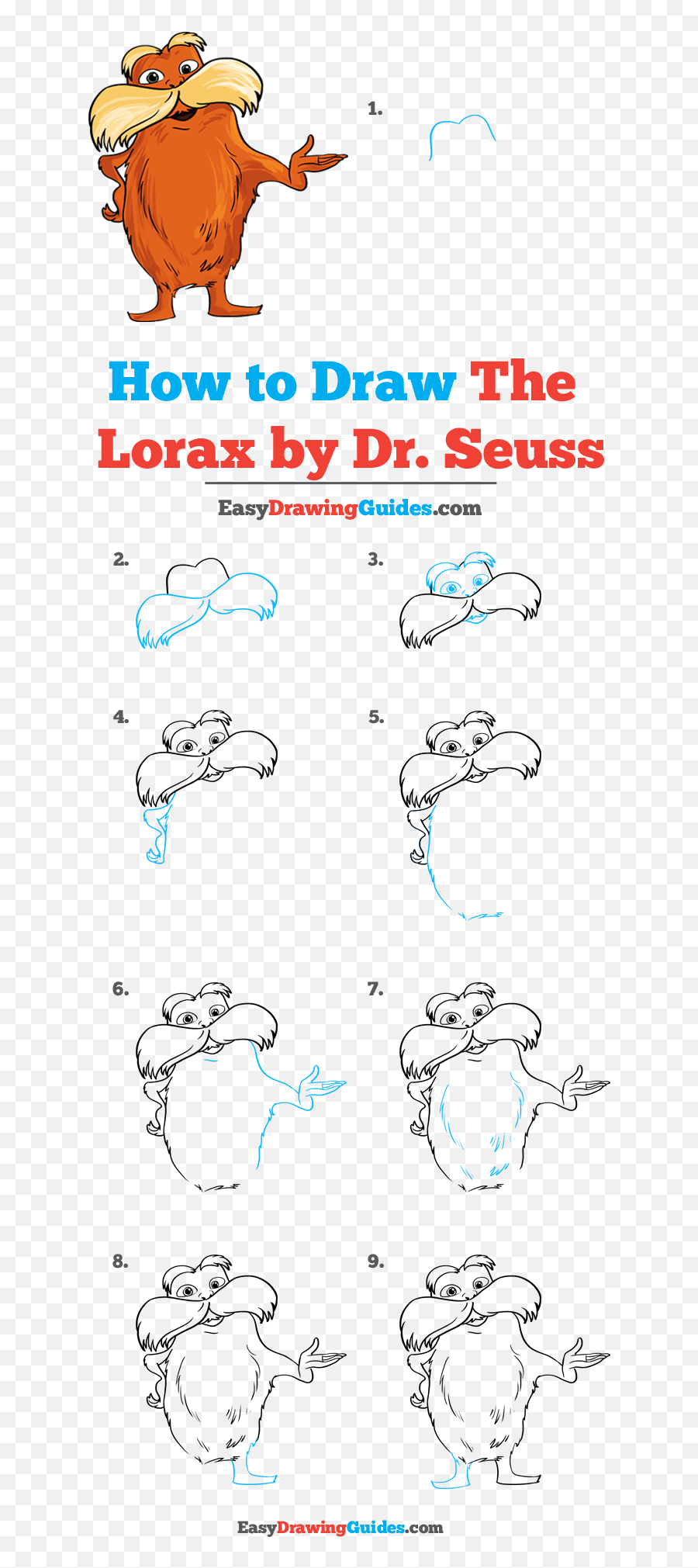 How To Draw The Lorax By Dr Seuss U2013 Myklist - Easy The Lorax Drawing Emoji,Cartoon Sad German Shepherd Emoticon