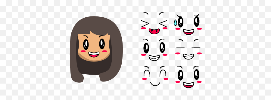 Head Kid Girl With Set Cute Kawaii Face - Graphics Emoji,Kawaii Face Emoji