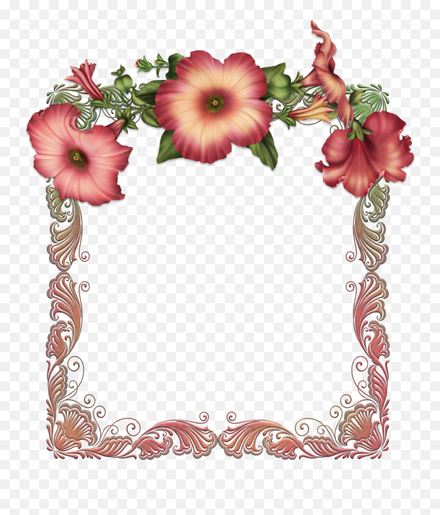 Red Transparent With Flowers - Molduras Com Flores Vermelhas Floral Border Red Rectangle Emoji,Flores Rosadas De Emojis