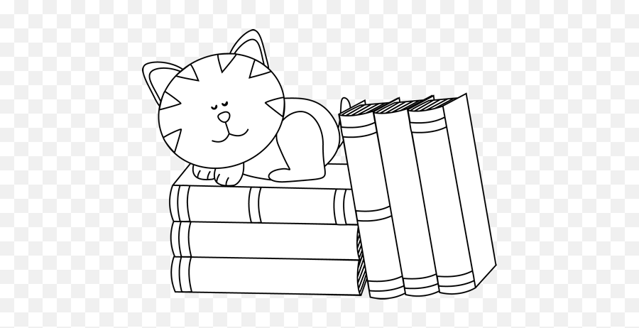 White Cat Sleeping On Books Clip Art - Animal With Books Clipart Black And White Emoji,Sleeping Emoji Clipart