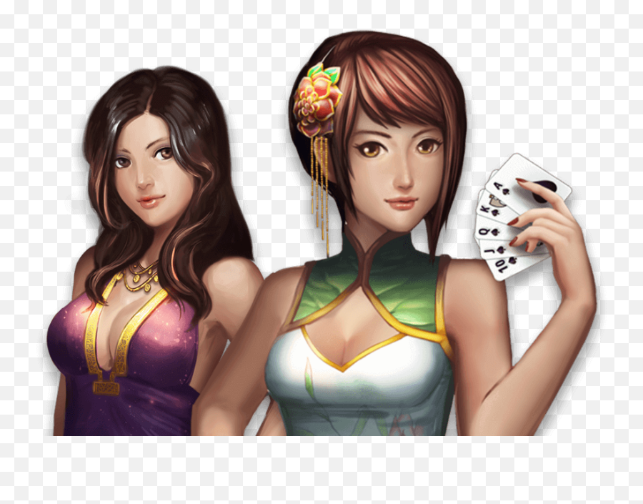 Poker Hand Png - Casino Girl Cartoon Png Emoji,Two Asian Women Emoji