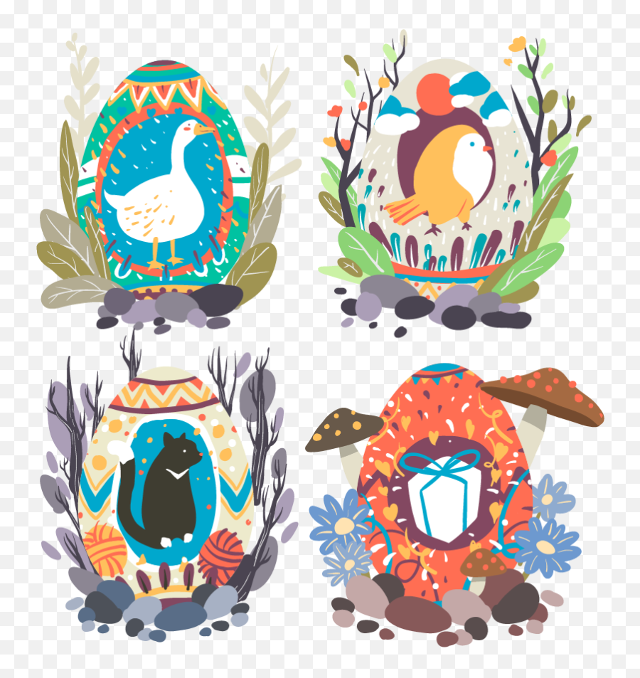 Easter Eggs With Animals Illustration Wall Art - Animaux Savane Oeuf Dessin Emoji,Easter Egg Emoji