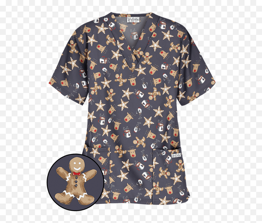 Bluza Medicala Cu Imprimeu Prajiturele De Sarbatoare - Bluze Medicale De Craciun Emoji,Emoticon De Craciun