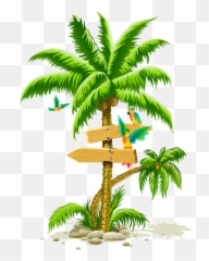 Palm Tree Png Image Cartoon Birds Beach - Beach Coconut Tree Png Emoji,Beach Emoji Transparent